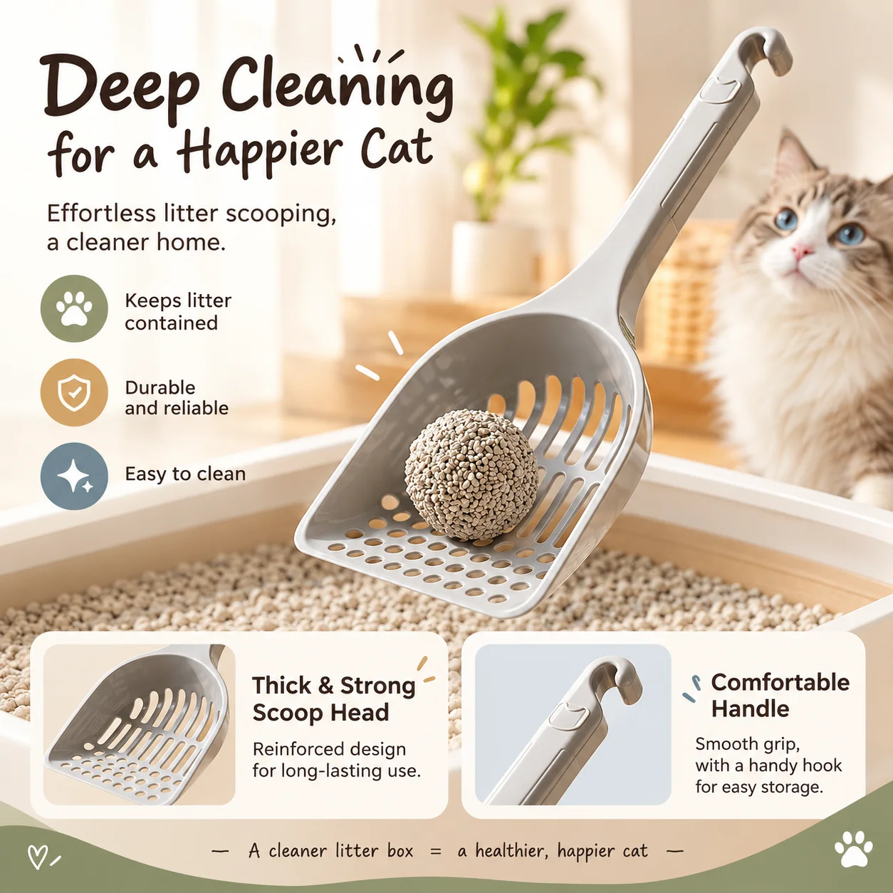 Pet Litter Scoop Large Shovel Surface Deep Head PP Hanging Hole Sifter For Multitype Cat Litter Cleaning Tool