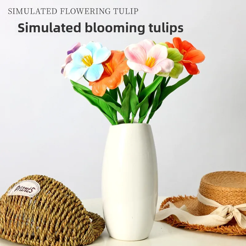 3 uds flores tulipanes ramo artificial casamento ramo de novia decoración para casa fotografía falso floral adereços
