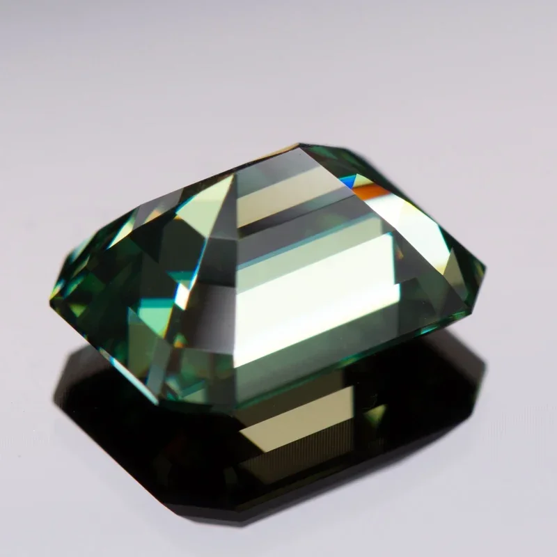 Moissanite Stone Primary Color Yellow Green Emerald Cut Lab Created Diamond for Charms Women Jewelry Making with  Certificate