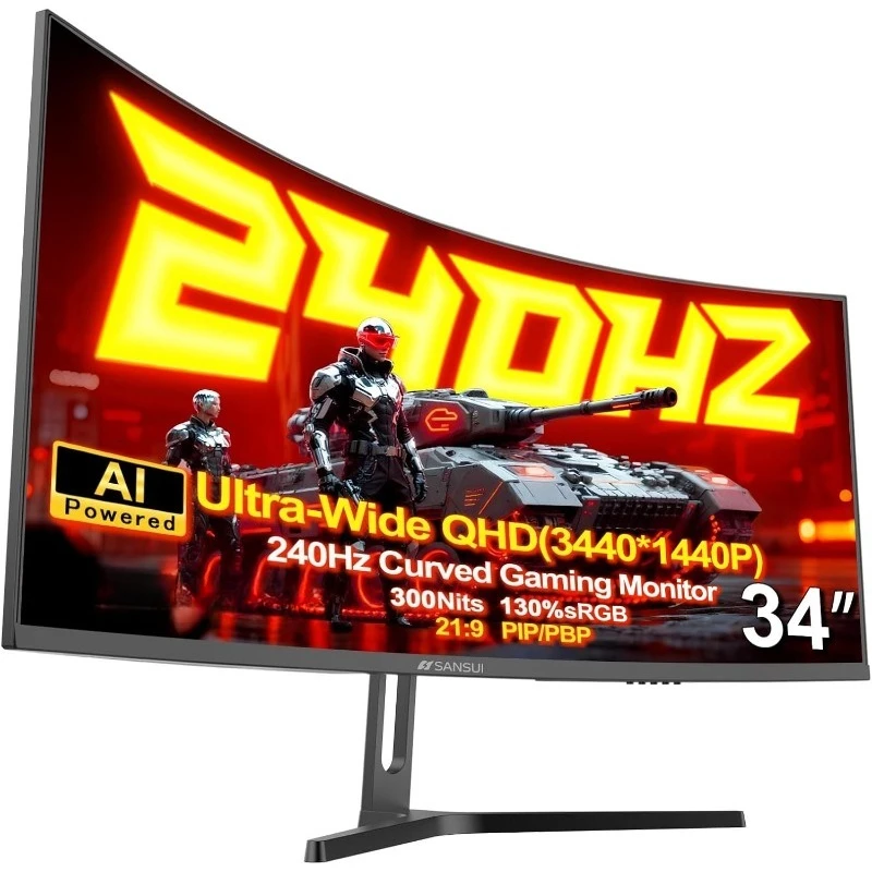 34 Inch 3440x1440P 240Hz Ultrawide UWQHD Gaming Monitor,21:9 2K Curved Monitor 1500R,Fast VA, PIP/PBP,AI Crosshair,AIPQ