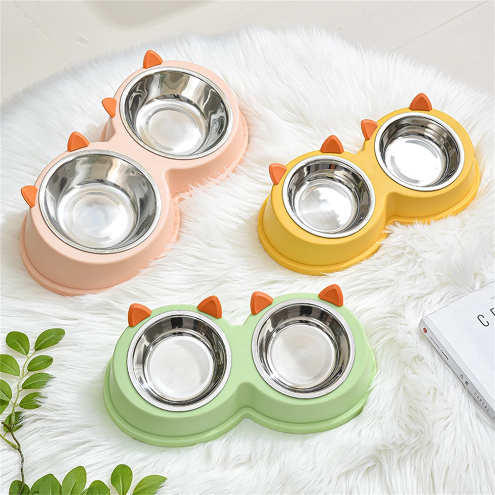 

Double Pet Bowls Cats Dogs Food Water Feeder Stainless Steel Puppy Kitten Drinking Dish Raised Dog Bowls Pets Feeding Supplies