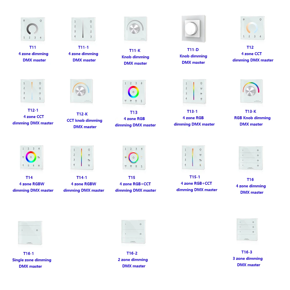 

DMX Control Panel Controller Include Single 2 3 4 Zone RGBW RGB+CCT T11 T12 T13 T14 T15 T16