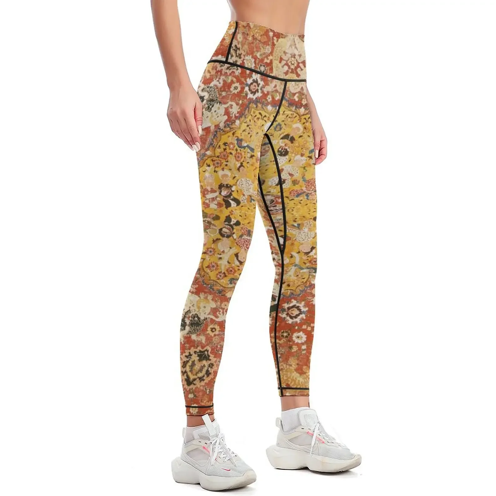 Safavid Persian 16th Century Animal Rug Print Leggings Jogger pants gym's sportswear Womens Leggings