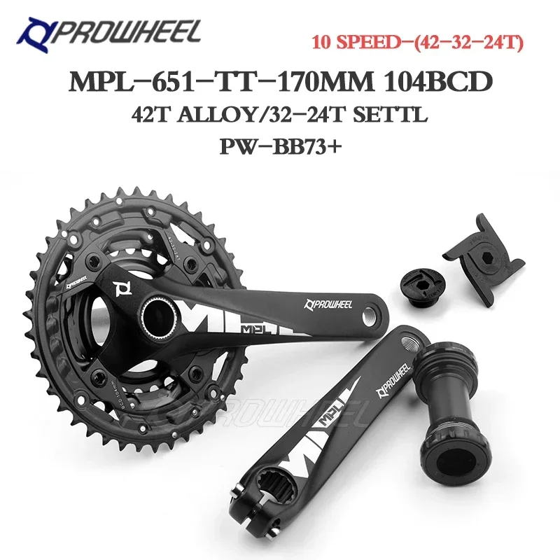 PROWHEEL Mountain Bike Crankset 6/7/8/9/10/11 Speed 170mm Crank 22-30-40T 24-32-42T 26-36T 28-38T Chainrings MTB Bicycle Parts