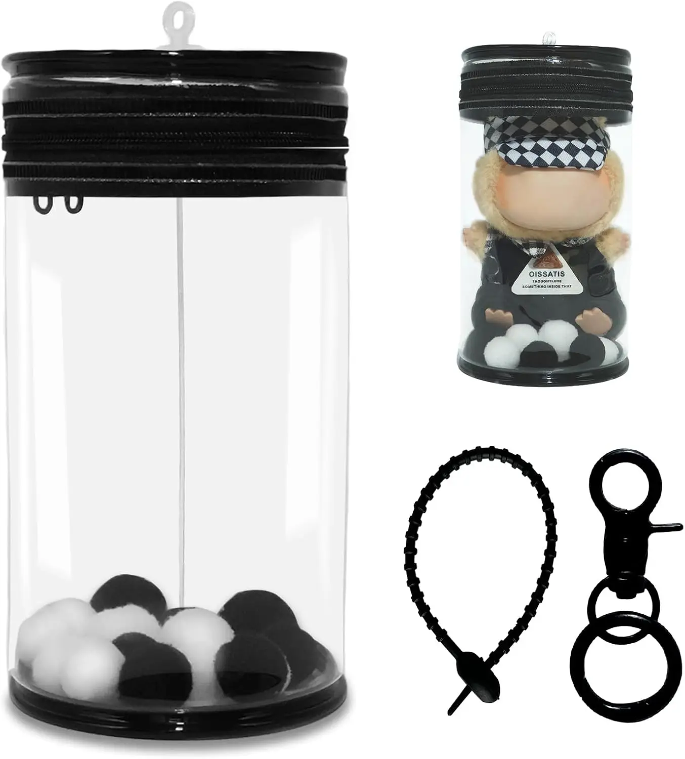 

Clear PVC Doll Display Case with Keychain - Dustproof Waterproof Zipper Storage Bag for Blind Box Figures