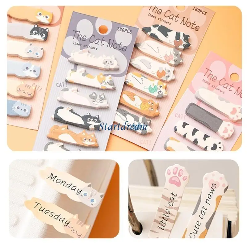 180 Counts Kitten Notes Pad 15x45mm Adhesive Index Sticker Writable Page Tabs K92C