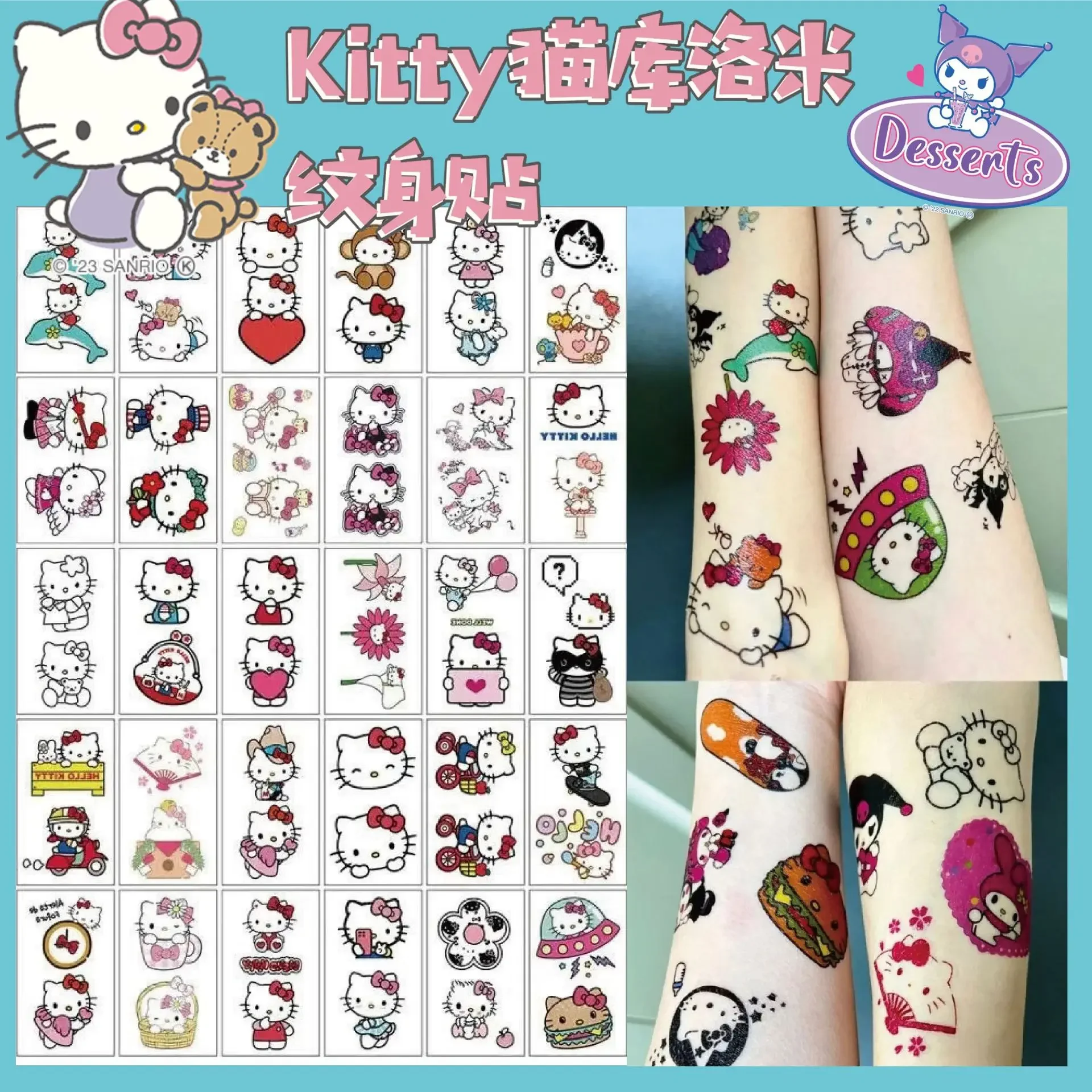 

Sanrio Hello Kitty Tattoo Stickers Cute Cartoon Anime Decoration Birthday Fashion Accessory Party Supplies for Kids Toy Gifts