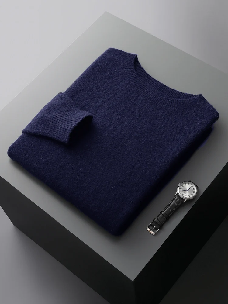 Basic Men's Seamless Wool Pullover Sweater Autumn Winter O-neck Solid 100% Merino Wool Knitwear Casual Simple Man Clothes Tops