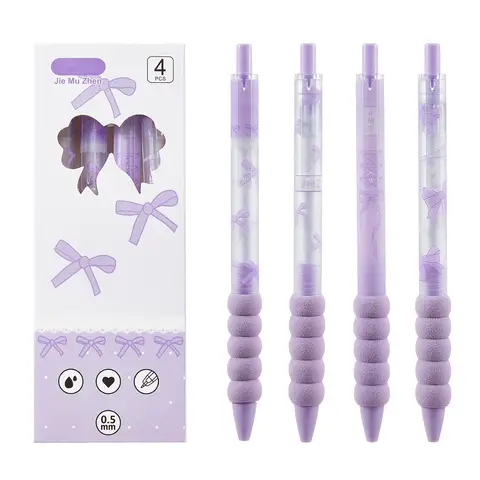4 sztuki długopisów żelowych z wkładem 0,5 mm, płynne pisanie, idealne do biura, szkoły, pamiętnika, zestaw artykułów piśmiennych unisex (wzór muszki)