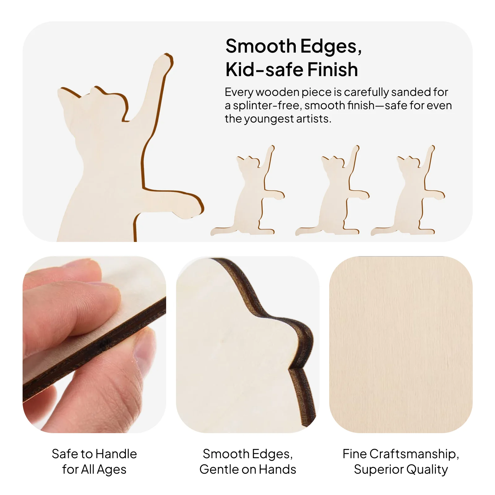 4 قطعة القواطع القط قطع خشبية اللوحات شكل القط اليدوية خفيفة الوزن الحلي شرائح خشبية فارغة DIY بها بنفسك الحرف الديكور #5