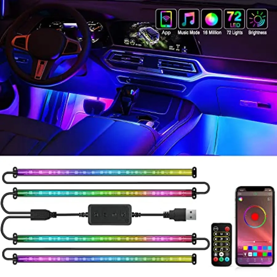

72 светодиодных USB-лент для салона Dream Color -IC 12V DC с RF-управлением, многоцветные, для подсветки ног, под приборную панель, комплекты внутреннего освещения с эффектом бегущих огней, 2 линии