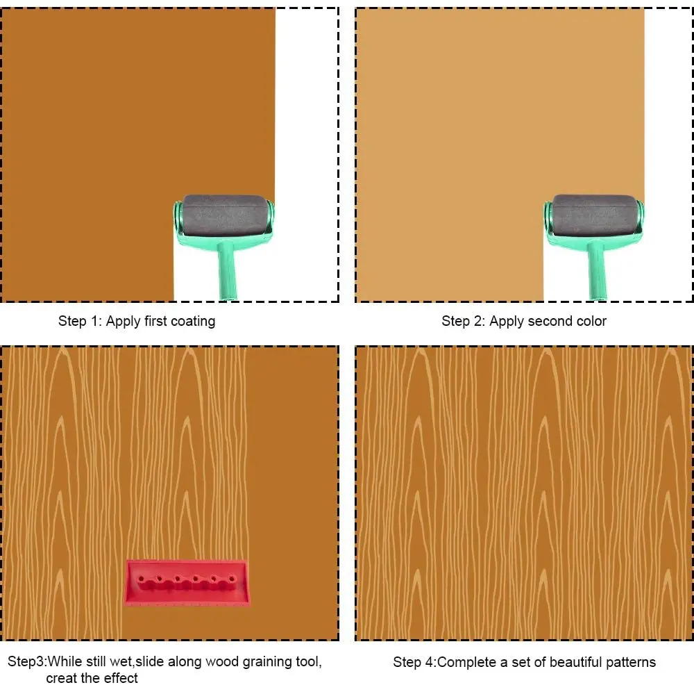 Juego de pinceles de goma para decoración del hogar, herramientas de pintura de imitación de madera, Graining, arte en relieve, bricolaje, 2 uds.