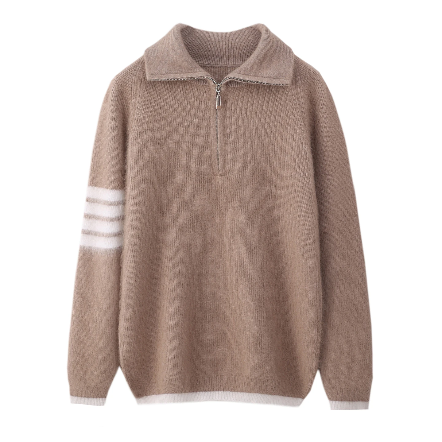 

New Style Autumn Winter Women Polo Collar Zipper Blouse 100% Mink Cashmere Sweater Fashion Woman Knitted Soft Warm Pullover Tops