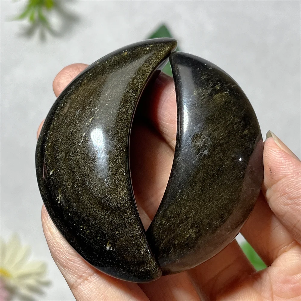

Gold Obsidian Moon Crystal Natural Carving Stone Quartz Gemstones Reiki Crystal Reiki Massage Mineral Feng shui Quartz Home Deco