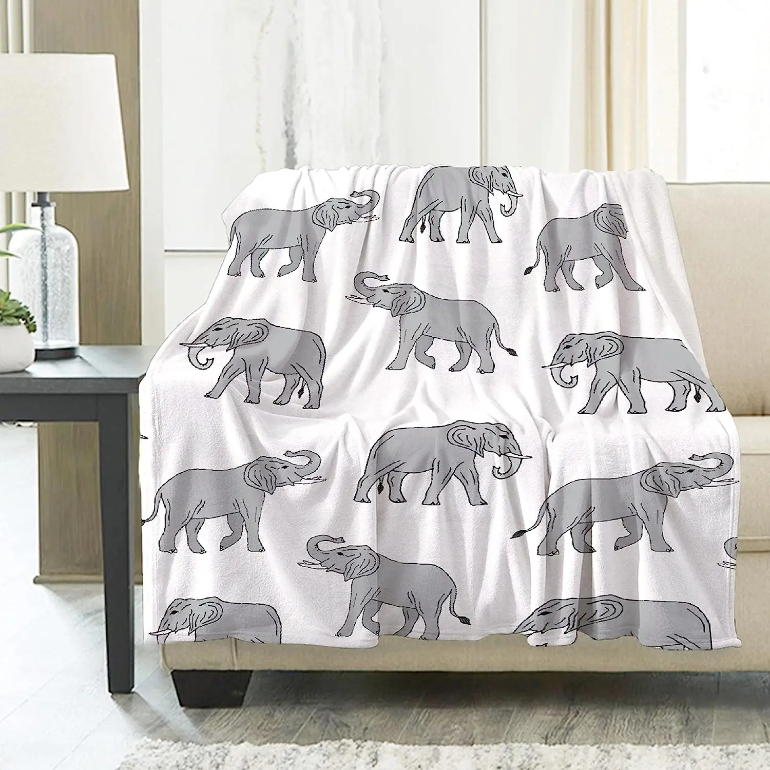 Elephants Throw Blanket, Christmas Blanket, Ultral Soft Fleece Flannel All Season Blanket for Animal Lover/Girls Boys,