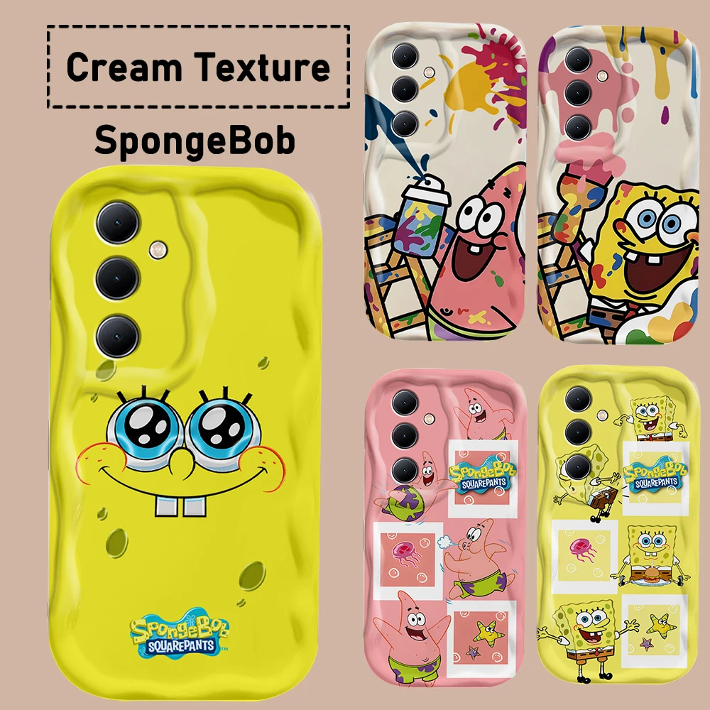 Cute SpongeBobs Patrick Stars 3D Wave Case For Samsung A73 A72 A71 A55 A54 A53 A35 A34 A33 A25 A24 A23 A15 A14 A13 4G 5G Cover