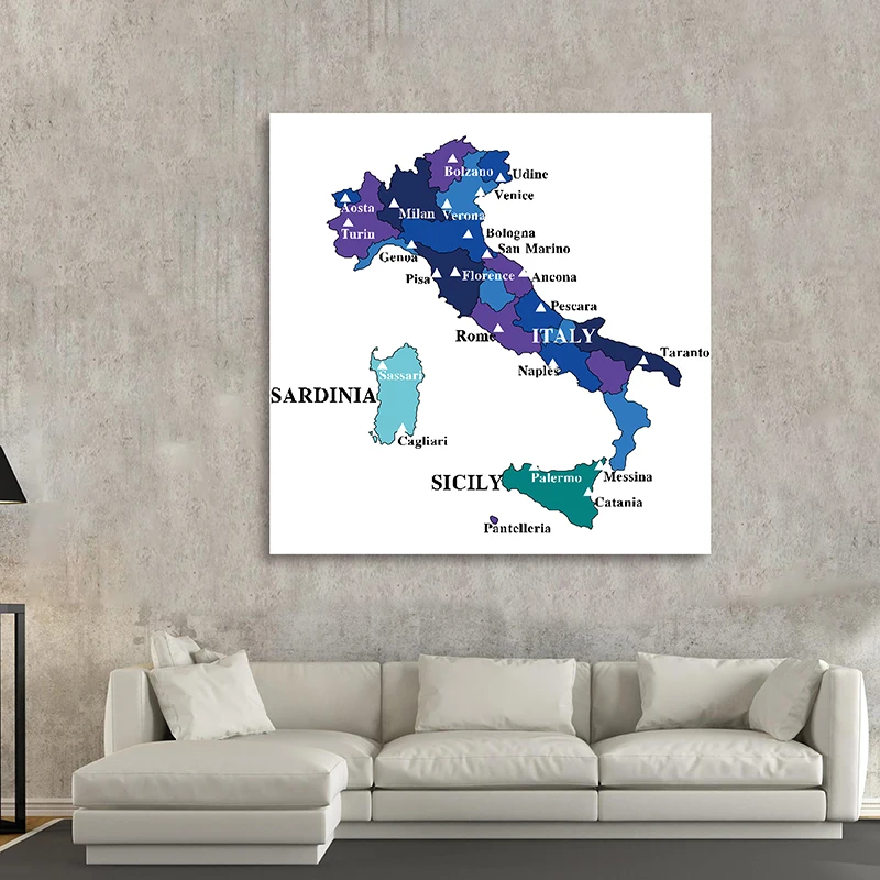 90*90cm The Italy Political Map Vintage Wall Art Poster and Print Non-woven Canvas Painting Classroom Home Decor School Supplies