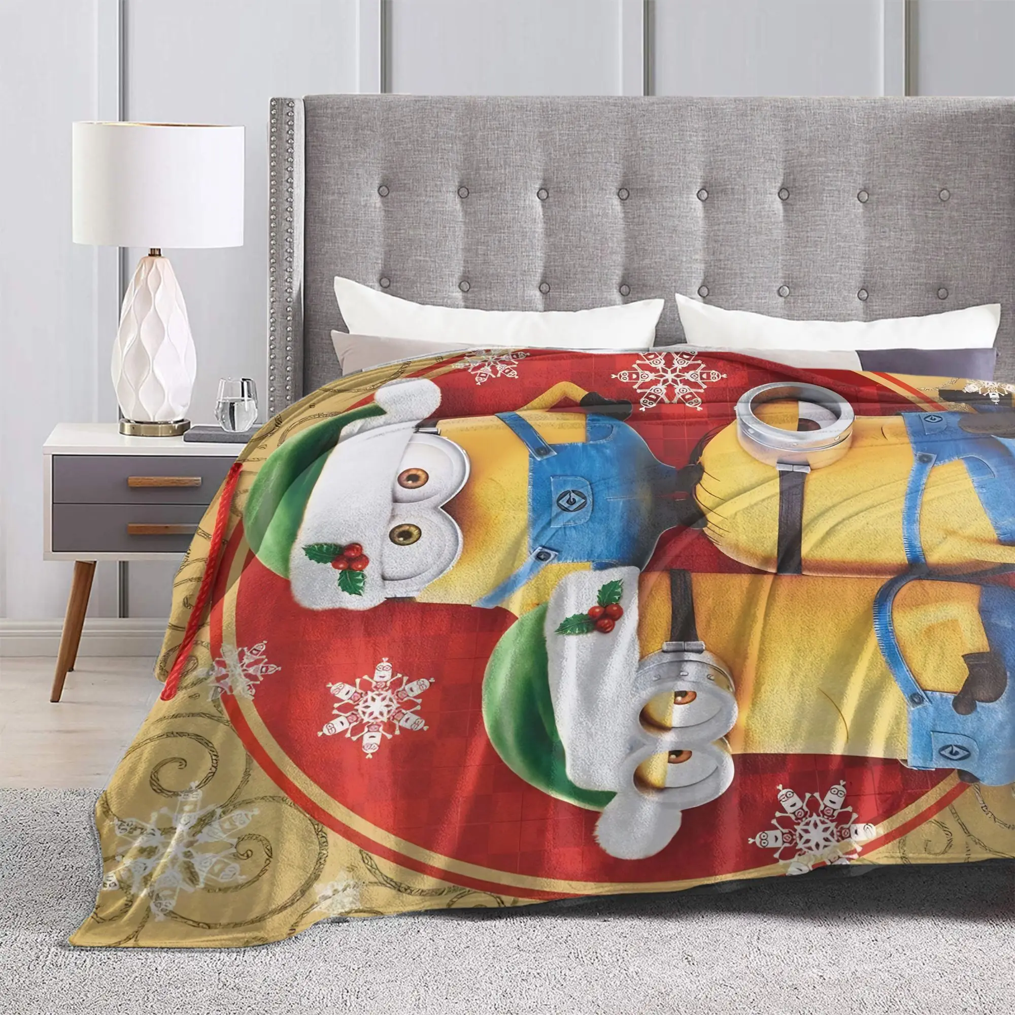 Cute Anime M-Miniones Blankets Fleece Autumn/Winter Merry Christmas  Lightweight Throw Blanket for Home Car Plush Thin Quilt