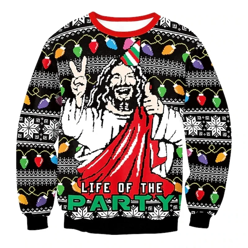 2024 Women Funny Christmas Sweatshirt Full Print Jesus Graphic Pullovers Hoodie Christmas Clothes Mens Plus Size Hoodies