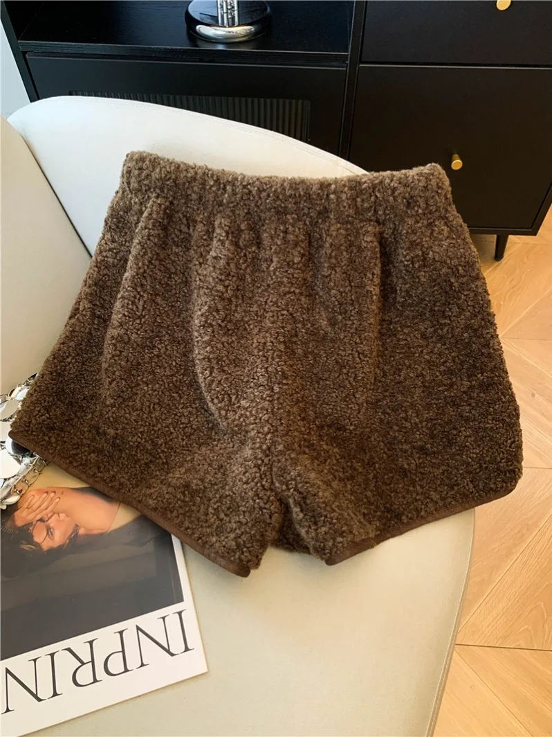 Thiened pantalones ort de cintura alta de piel de cordero para mujer Otoño Invierno nuevos pantalones casuales de pierna recta cómodos suaves coreanos S...