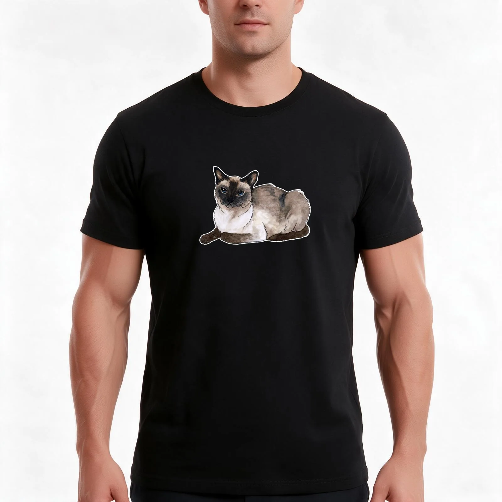 Siamese cat T-Shirt, Summer Casual Cotton Tee, Oversized Streetwear Tops, Vintage Graphic Print, Loose Fit Short Sleeve