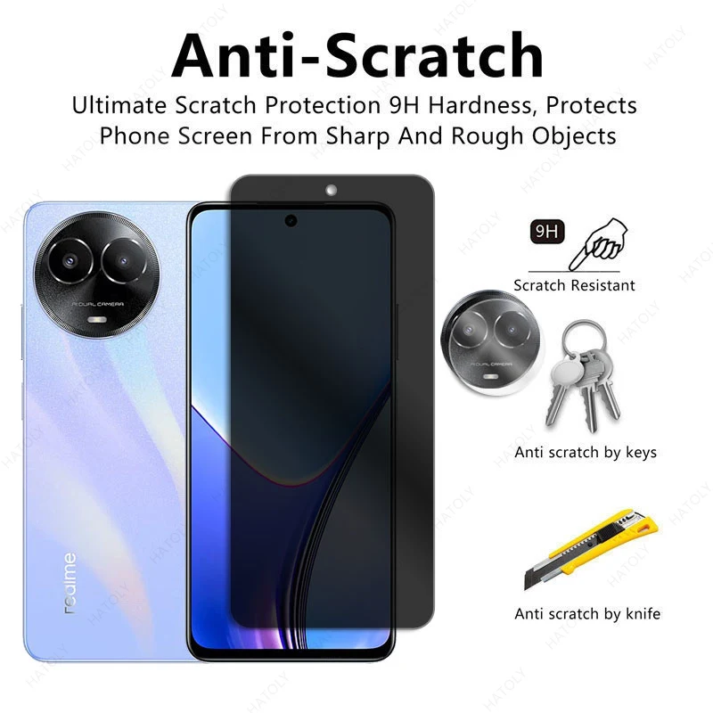 Privacy Screen Protector For Realme V50s Glass For Realme V50 Camera Lens Protector Anti-spy Glass For Realme 11x C67 Narzo 60x