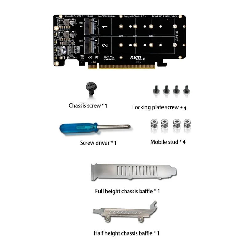 

PCIE 4.0 Dual-Disk PCIeX16 to M.2 M-Key NVME SSD Expansion Card,Supports 4 NVMe M.2 M Key 2280 SSD