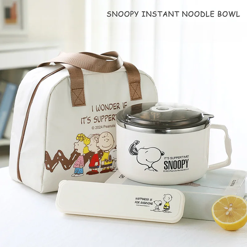 

Snoopy Large-capacity Instant Noodle Bowls with Lid 304 Stainless Steel Student School Rice Insulation Bowl Instant Noodle Bowl