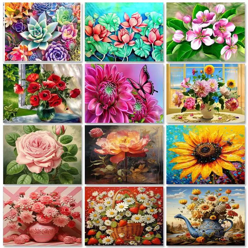 GATYZTORY DIY 5D Diamond Painting Flower Cross Stitch Kit Full Round Diamond Embroidery Rose Mosaic Art Picture Rhinestone Gift