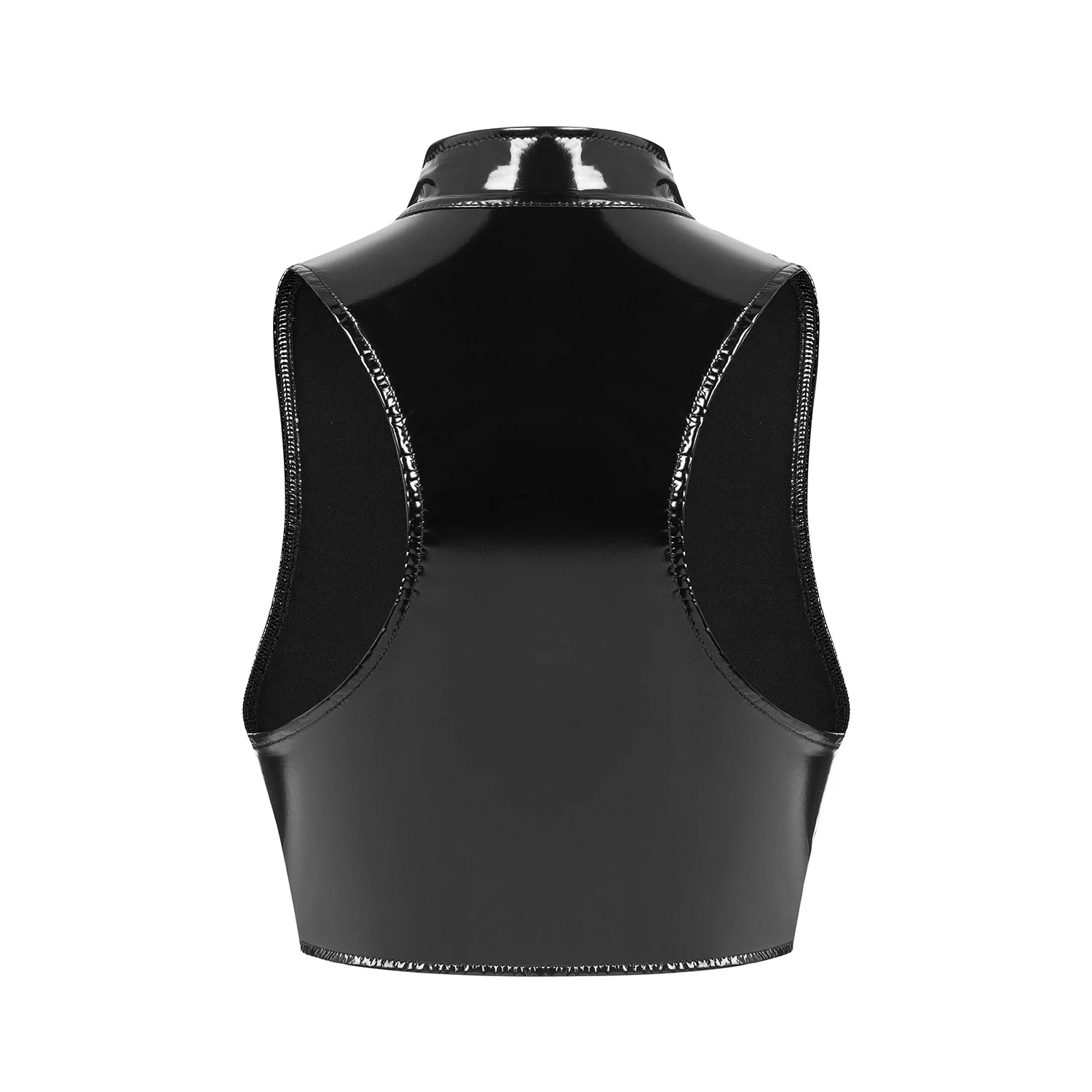 Women PVC Leather Vest Zipper Open Chest Waistcoat Sexy Lingerie Shaper Hot Chick Patent Leather Halterneck Strap Style Tank Top