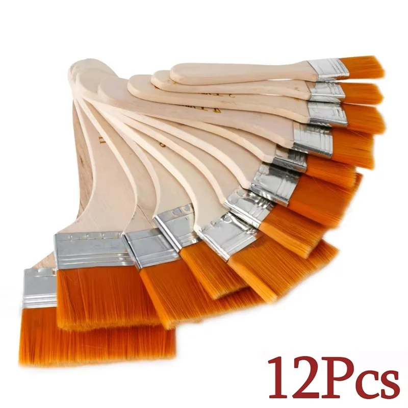 12Pcs/Set Memory Nylon Paint Brushes Kit For Acrylic Oil Drawing Watercolor Wooden Painting Brush Tools For Art School Supplies