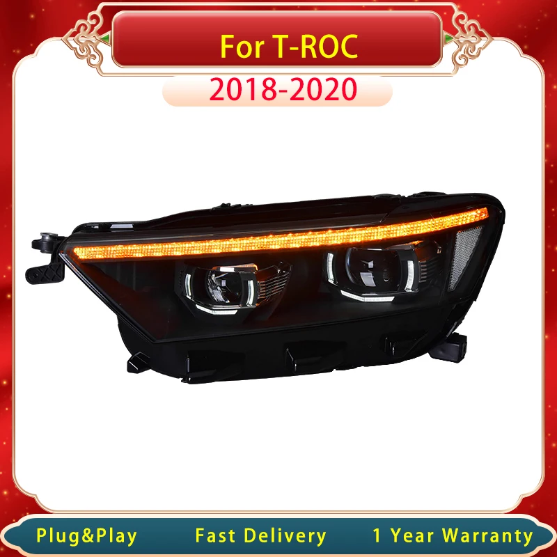 

Car Head Light For Volkswagen T-ROC 2018-2020 Dynamic LED Headlights Angel Eyes Lens DRL Head Light Assembly