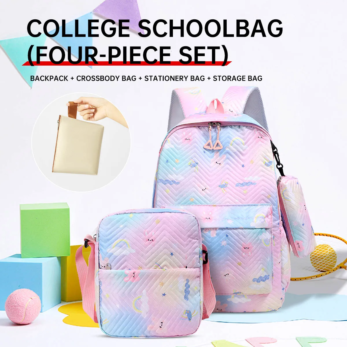 2026 New Style Schoolbag for Girls, Fresh and Cute, Large Capacity Three-Piece Set for Junior High School Students, High-Value and Cute Backpack for Elementary School Students