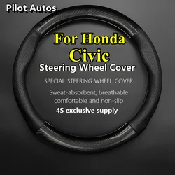 For Honda Civic Steering Wheel Cover Genuine Leather Carbon Fiber Car Steering Wheel Cover Women Man Summer Winter 36cm Size