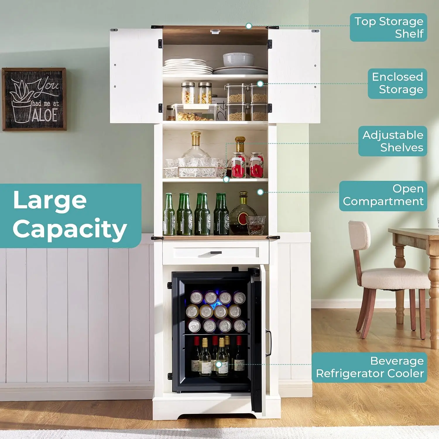 69" Coffee Bar Cabinet with Mini Fridge Storage, Tall Kitchen & Living Room Organizer, Customized - view 6