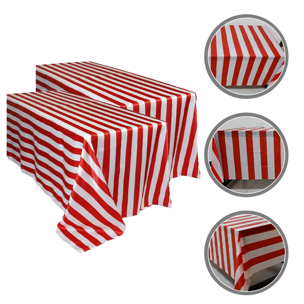 

2Pcs Striped Tablecloth 137x274cm Reusable Waterproof Party Cover Christmas Decor Red White Circus Birthday Picnic