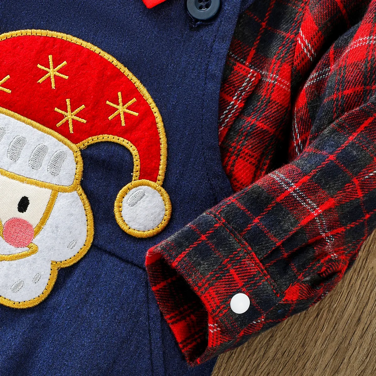 hibobi 2pcs Boy Cowboy Overalls Suit, Red Plaid Shirt, Cartoon Santa Embroidered Applique, Suitable For Christmas Party Wear