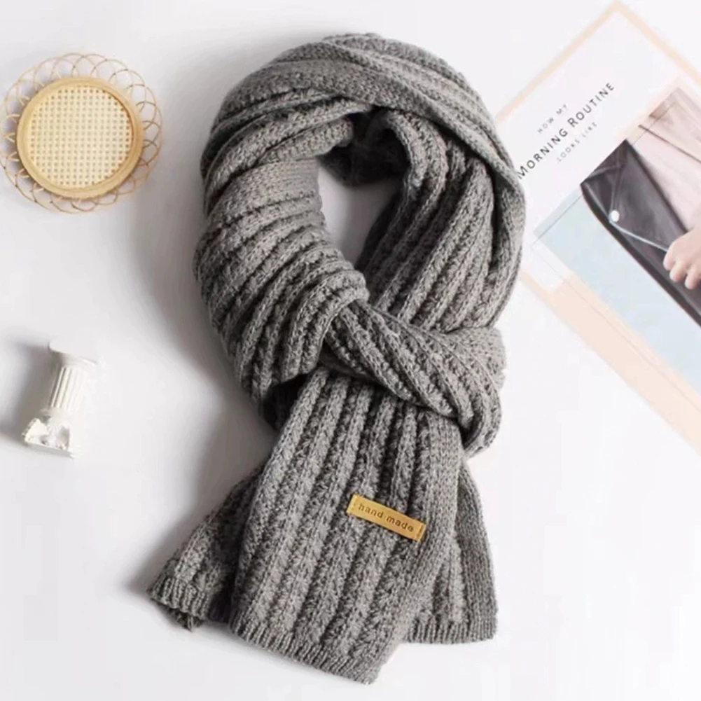 

Вязаный крючком шерстяной теплый зимний вязаный шарф, однотонный длинный ветрозащитный шейный платок, корейская девушка для женщин