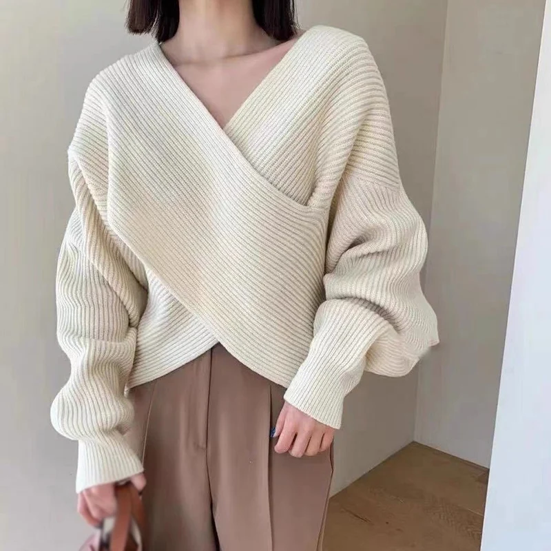 Autumn Winter Women's Sweaters Casual Fashion Minimalist Knitted Loose Fitting Solid Color Pullover