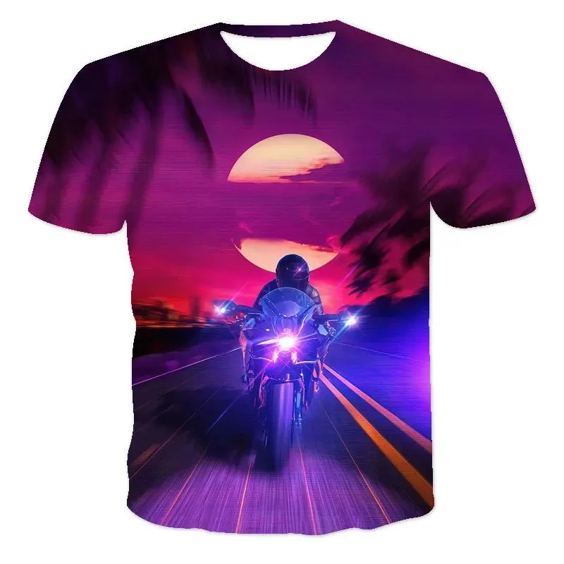 Summer Printed T-shirt Cool Motorcycle Series Fashion Motorcycle Pattern Casual Hip Hop Street Men\'s O-Neck Fashion Top