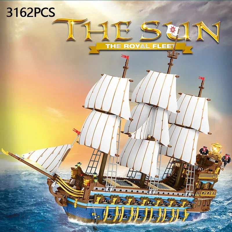 3162PCS Royal Sunshine Sailing Ship Building Blocks Sun Pirate Boat Assembly Model Bricks Education Toys For Kids Holiday Gifts