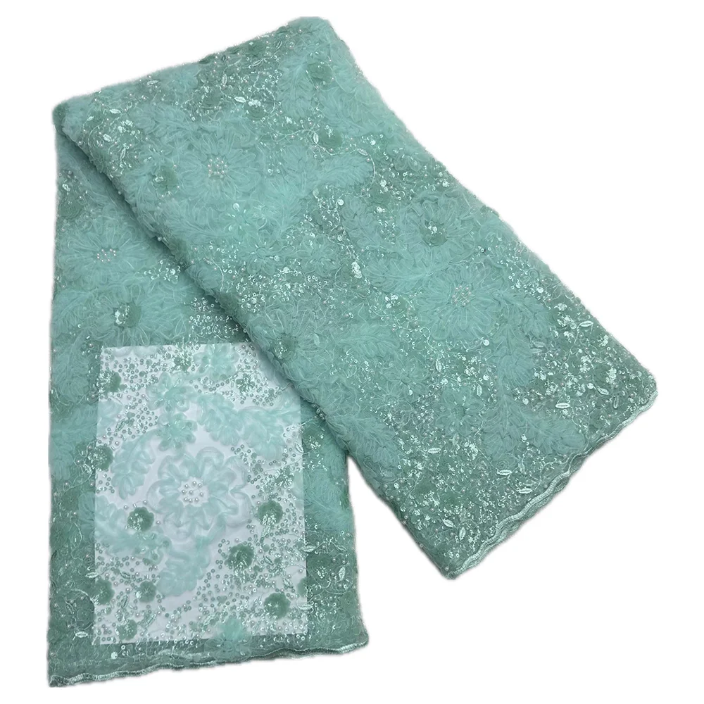 Новейшая высококачественная кружевная ткань с блестками и бисером, 5 ярдов, элегантный африканский тюль для свадебного платья, материал, кружево с вышивкой бисером