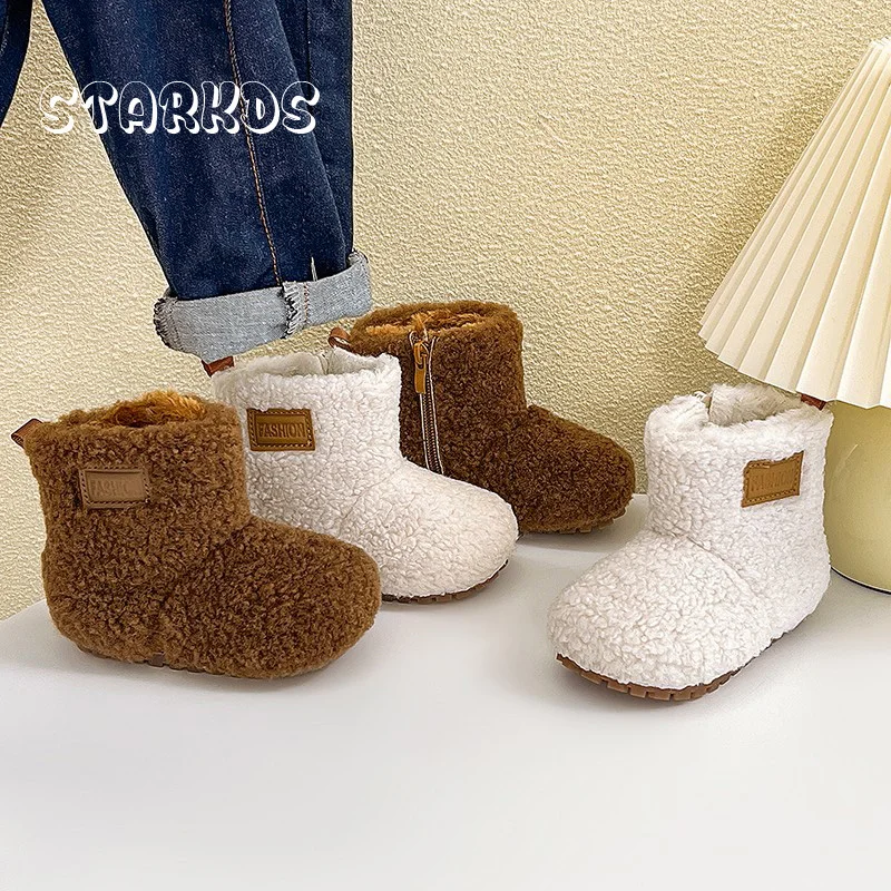 

Thick Teddy Fur Warm Boots Toddler Child Fashion Curly Lambswool Booties Baby Boy Girl Round Toe Side Zipper Outdoor Cotton Shoe