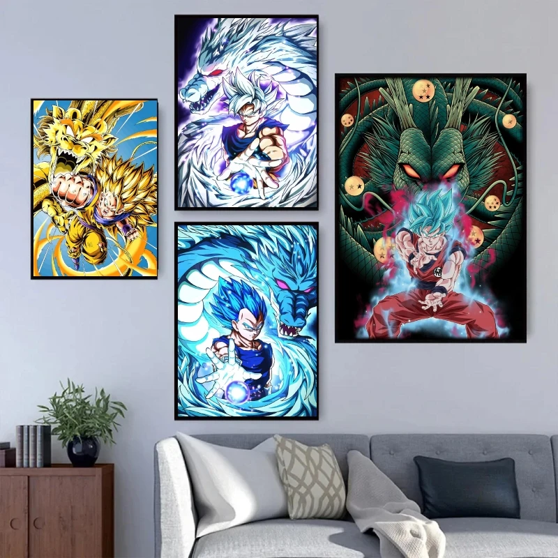 

Classic Hot-blooded Dragon Ball Poster Anime Artwork Super Saiyan Goku Bejīta Canvas Painting Home Room Decor Holiday Gift