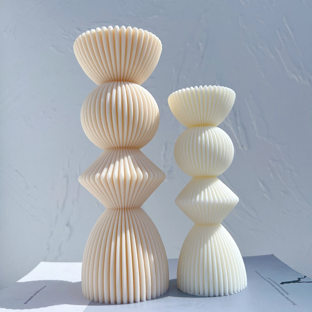 Two sizes Cylindrical Aesthetic Silicone Mould Ribbed Pillar Candle Mold Geometric Abstract Decorative Striped Soy Wax Mold