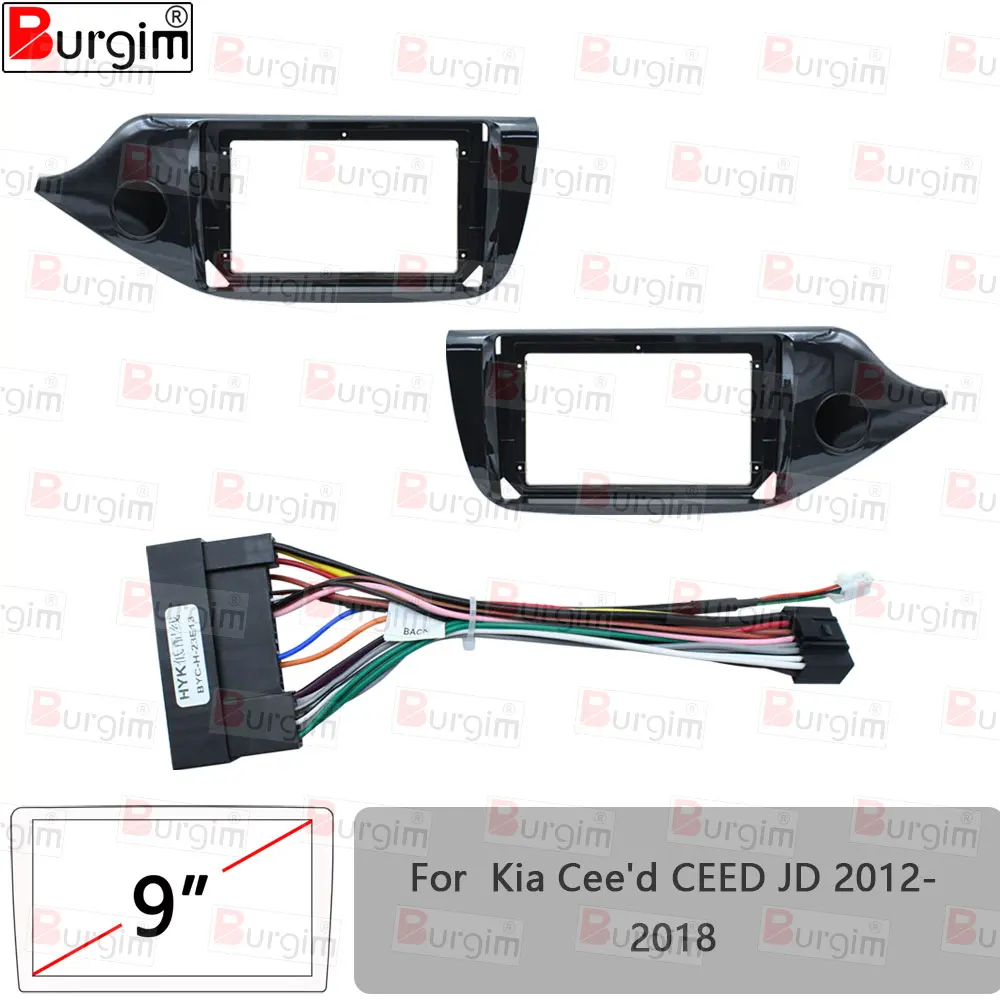 Car Radio Fascias Frame For Kia Cee'd CEED JD 2012- 2018 9 inch 2DIN Stereo Panel Wiring Harness Power Cable Adapter Connector