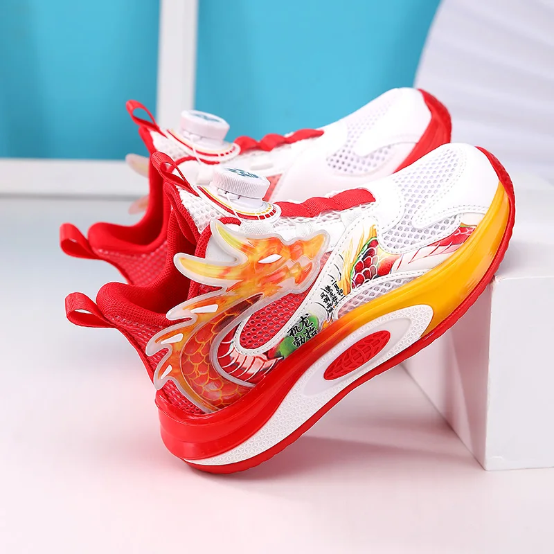 Boys Basketball Shoes Summer Mesh Breathable Year of the Dragon Limited Sports Shoes