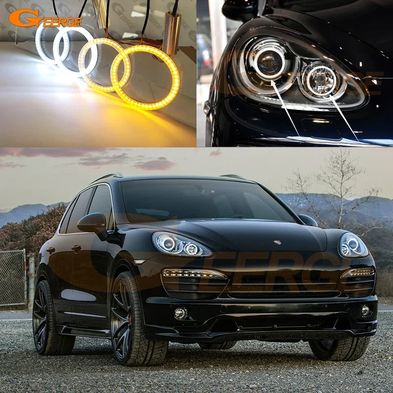 For Porsche Cayenne 958 92A 2010 2011 2012 2013 2014 Ultra Bright Switchback DRL Turn Signal LED Angel Eyes Kit Halo Rings