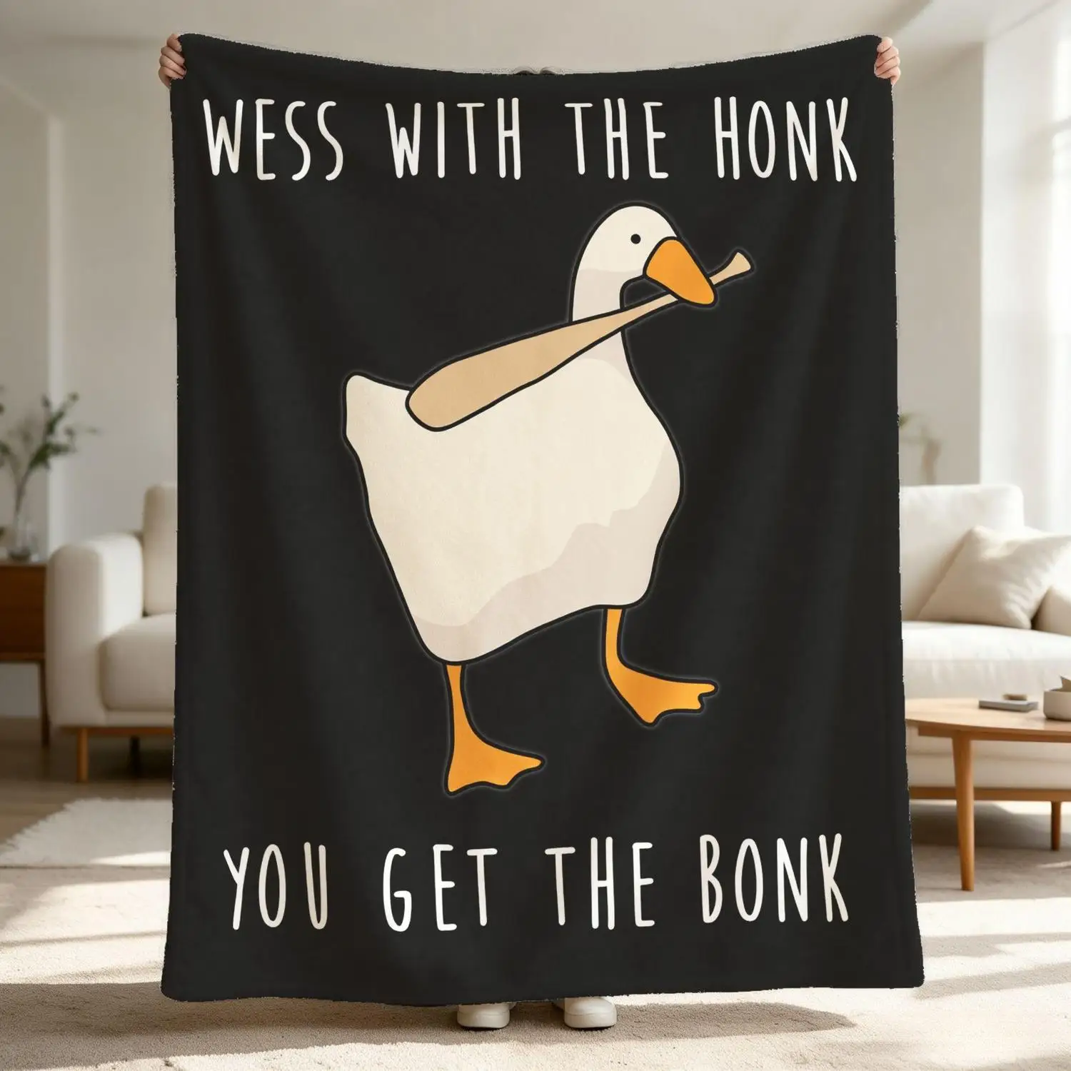 [Flannel Blanket] Funny Goose-Shaped Baseball Bat Blanket, Wess with Horn Sound, Dorm Decoration, Gamer Gift