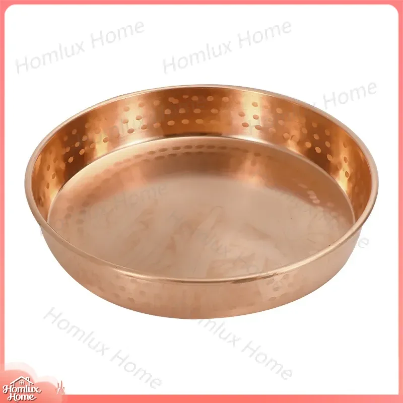 Round Pure Copper Plate for Rice Cake Soup Vegetable Serving Feng Shui Decor Deepened Copper Basin Kitchen Utensil Brass Red